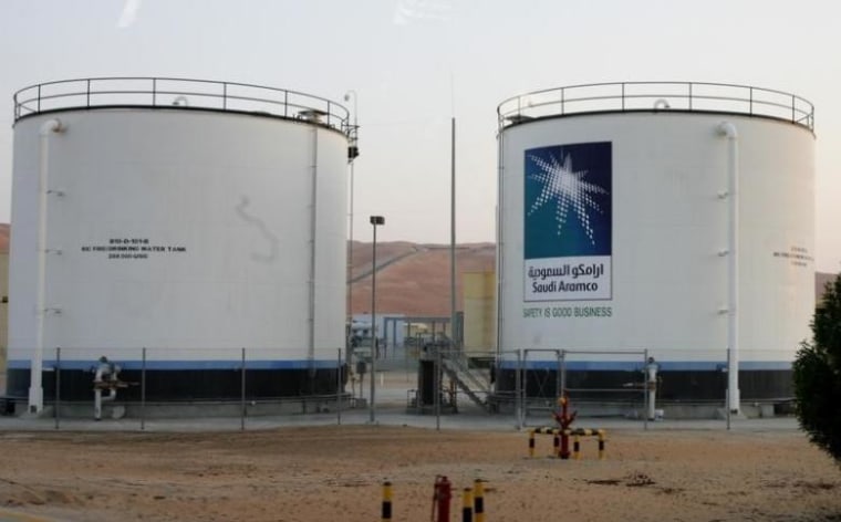 Oil tanks are seen at Saudi Arabia Shaybah oilfield complex