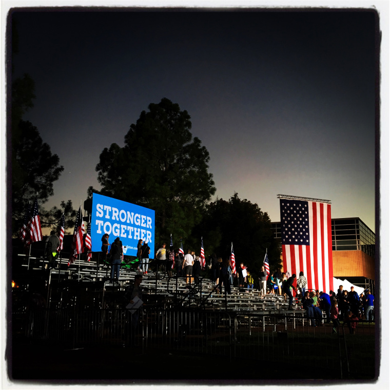 Image: Supporters leave a campaign rally for Clinton at the University of North Carolina