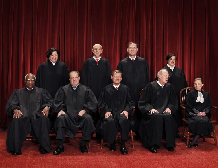 Image: Clarence Thomas, Antonin Scalia, John G. Roberts, Anthony M. Kennedy, Ruth Bader Ginsburg, Sonia Sotomayor, Stephen Breyer, Samuel Alito Jr., Elena Kagan