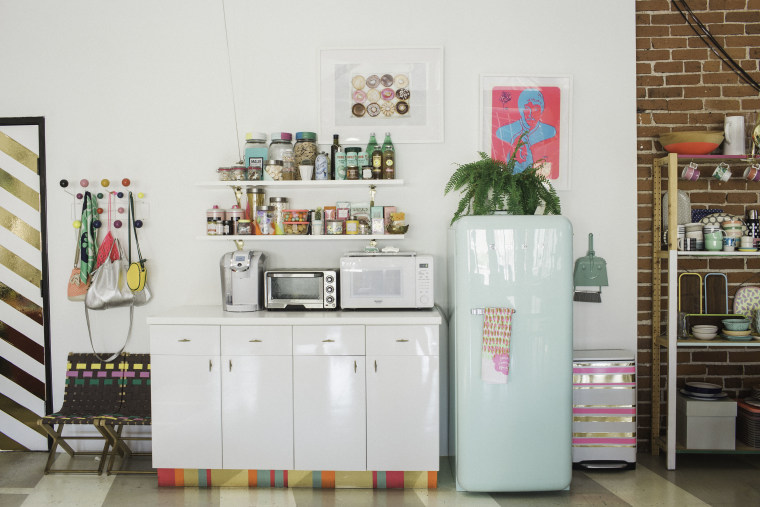 The prep/snack station at the studio is as stylish as it is practical.