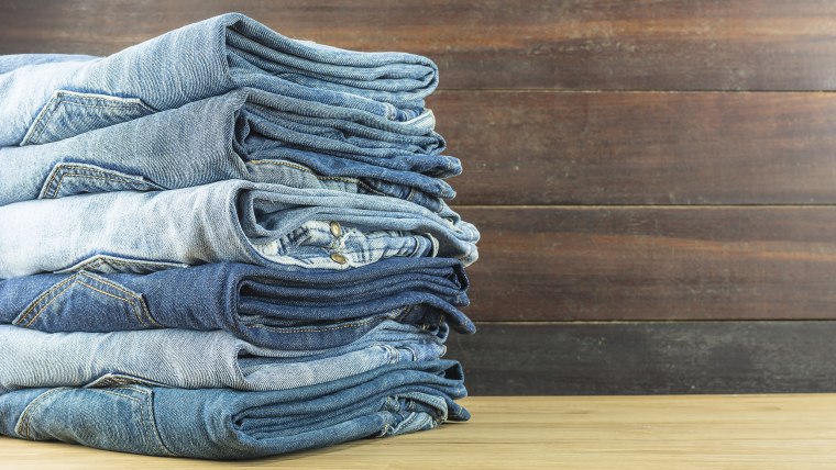 folded stacked jeans
