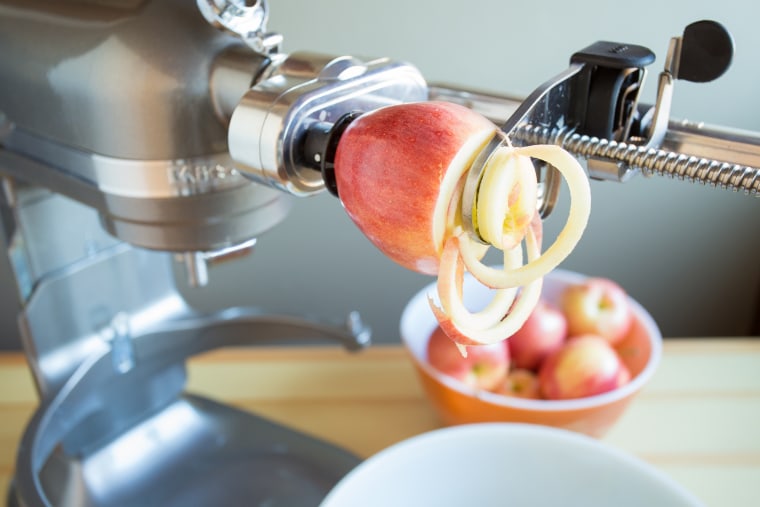 Stand Mixer Spiralizing Apples