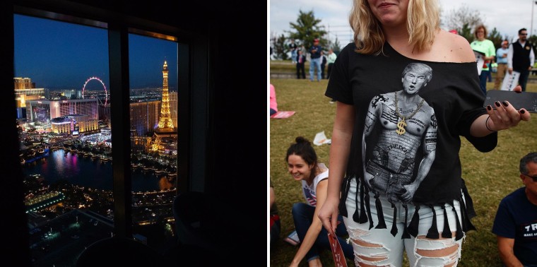 Image: A view from a hotel room in Las Vegas; A Trump supporter in Greensboro, N.C.