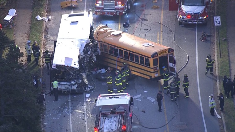 Image: A school bus and a transit bus crashed in Baltimore on Tuesday morning