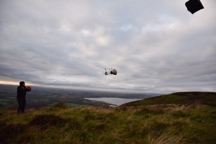 Image: The airborne device was fitted with a turbine and condenser that sucked moisture directly from the cloud and cooled it into water