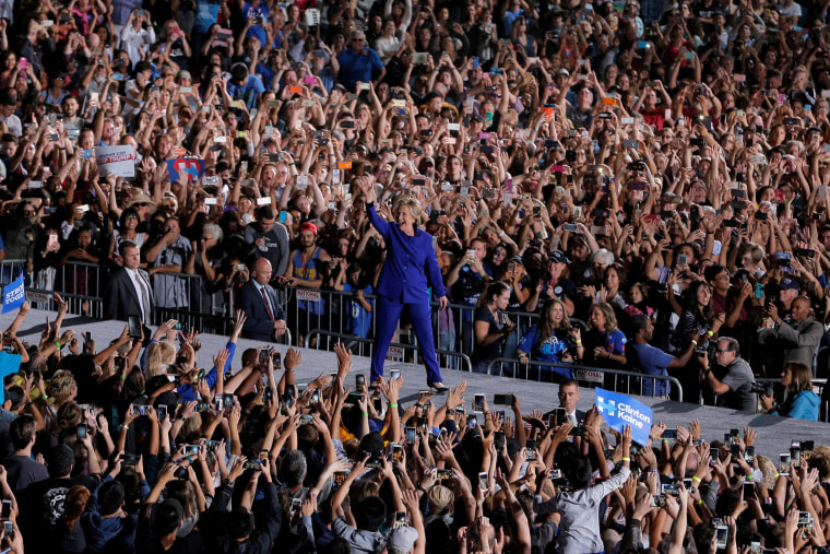 Image: U.S. Democratic presidential nominee Hillary Clinton takes the stage at a campaign rally at Arizona State University in Tempe