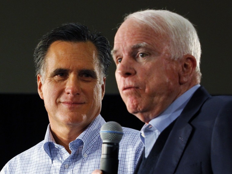 Image: Mitt Romney is joined by John McCain at a campaign stop in Manchester