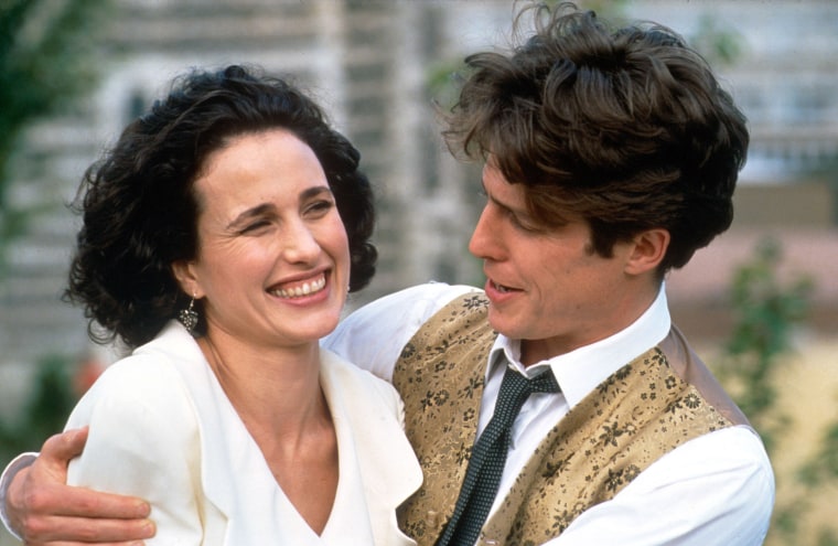 Andie MacDowell and Hugh Grant in Four Weddings and a funeral