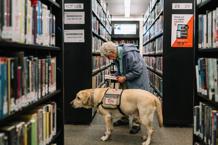 Annabelle Weiss and her service dog Joe in Lindenhurst, New York.