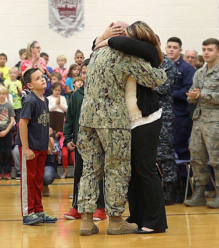 Navy Dad Surprises Sons With Homecoming at Colchester School