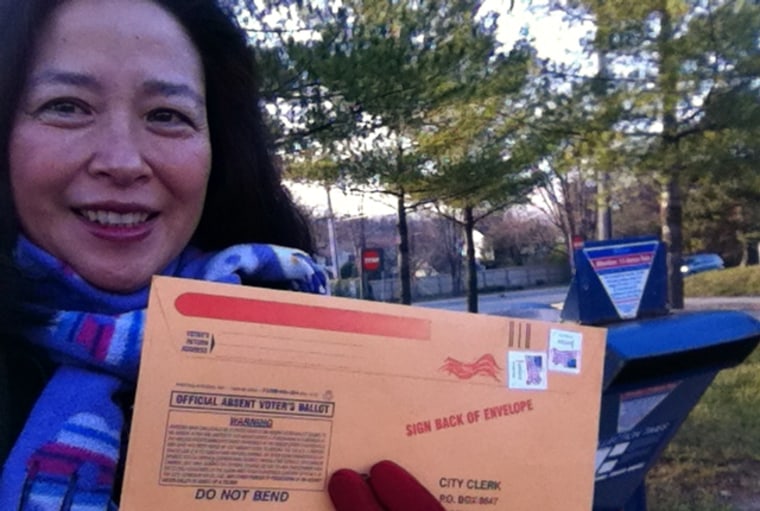 Frances Kai-Hwa Wang mailing in her absentee ballot in 2012.