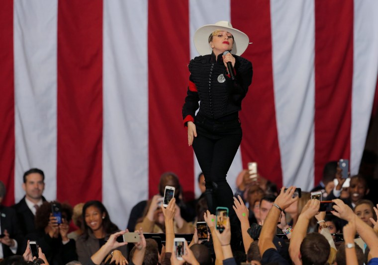 Image: Singer Lady Gaga performs ahead of Democratic presidential nominee Hillary Clinton at a campaign rally in Raleigh