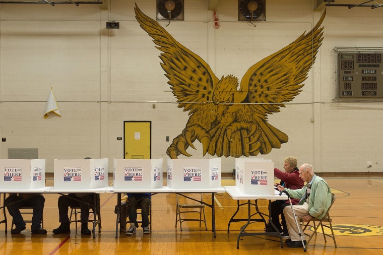 Image:  Voters cast their ballots at a polling station at Hazelwood Central High School on November 8, 2016 in Florissant, Missouri