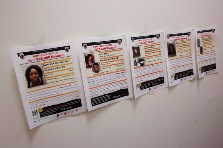 Image: Hawkins, a transgender woman who leads the department's lesbian, gay, bisexual and transgender (LGBT) unit, displays information about unsolved murders of LGBT victims at her office in Washington