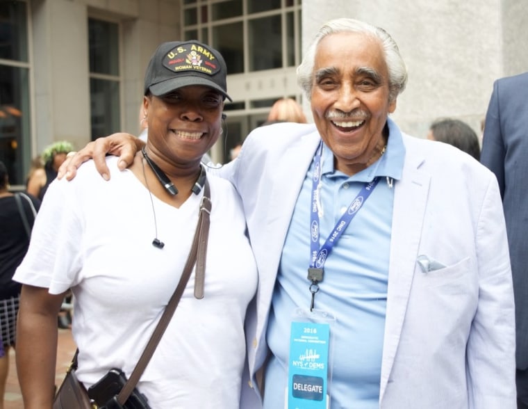 Veterans Dr. Remolia Simpson, CEO of My Brother's House, and Rep. Charles B. Rangel (D-N.Y.)