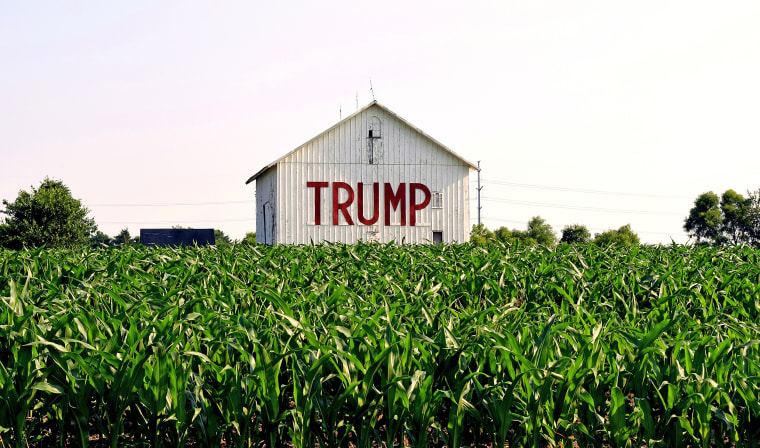 A farmer's barn in Somerset in rural central Ohio features a show of support for presidential candidate Donald Trump.