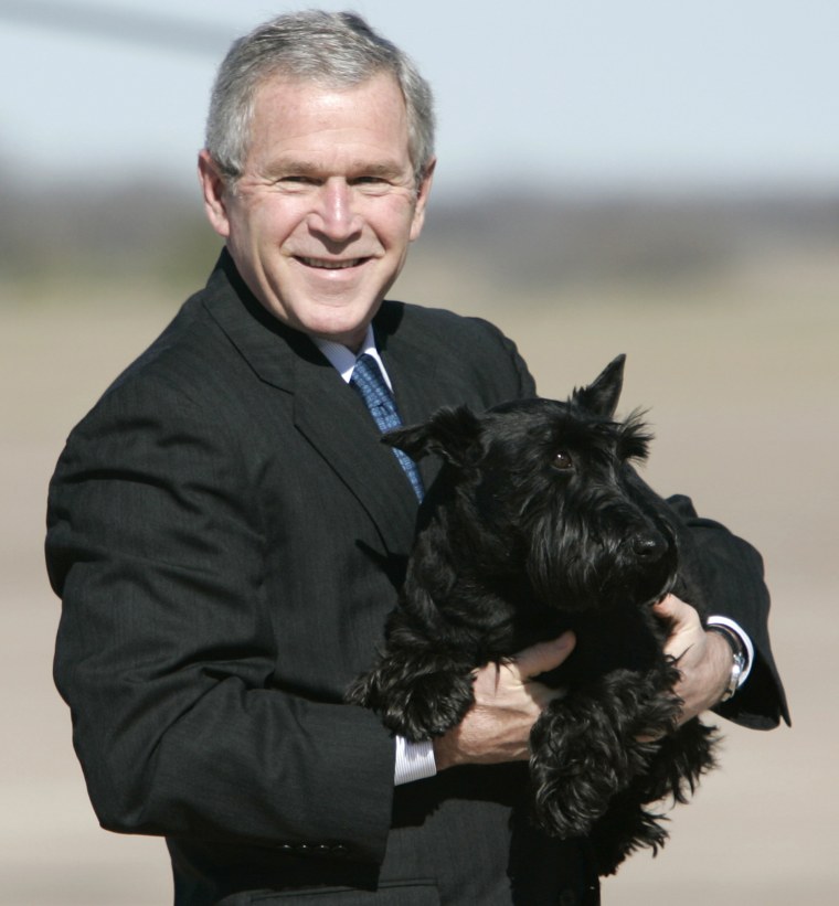 President George W. Bush with his former dog, Barney