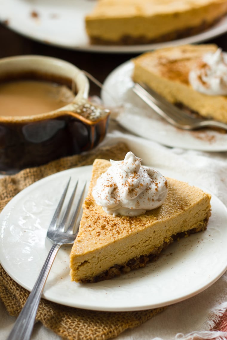 No-Bake Vegan Pumpkin Cheesecake with Pecan-Date Crust