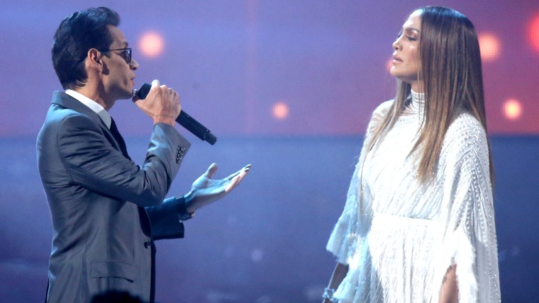 Jennifer Lopez and singer Marc Anthony kiss onstage during The 17th Annual Latin Grammy Awards at T-Mobile Arena on November 17, 2016 in Las Vegas, Nevada.