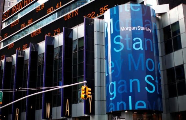 The corporate logo of financial firm Morgan Stanley is pictured on the company's world headquarters in the Manhattan borough of New York City