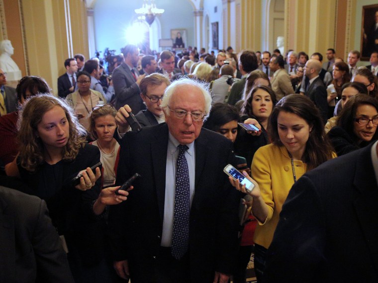 Image: U.S. Senator Bernie Sanders leaves after attending the Senate Democrat party leadership elections at the U.S. Capitol in Washington