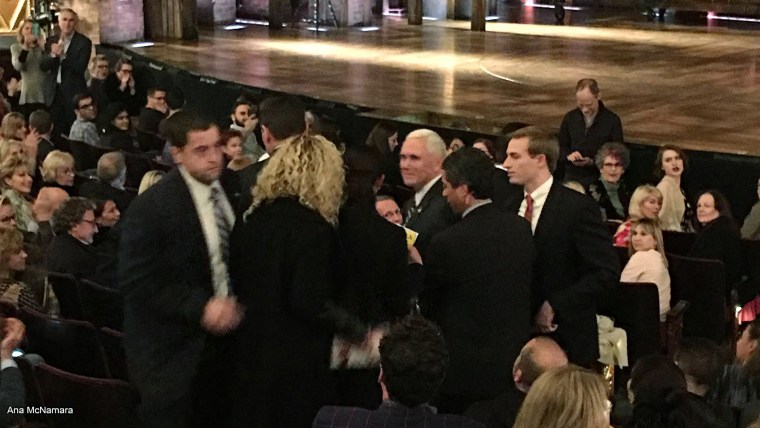 Vice President-elect Mike Pence attends "Hamilton" on Broadway.