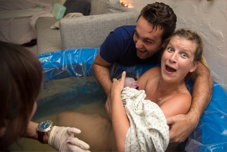 Photos capture hilarious moment mom finds out baby is a boy 