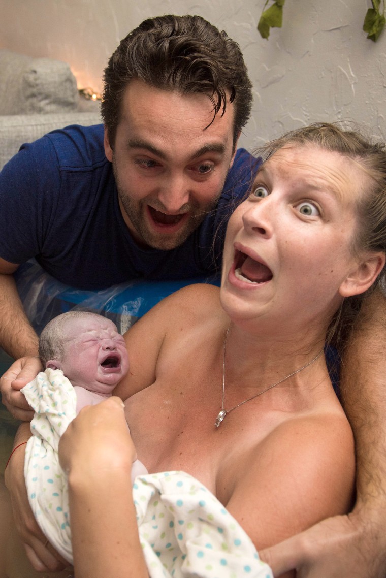 Photos capture hilarious moment mom finds out baby is a boy