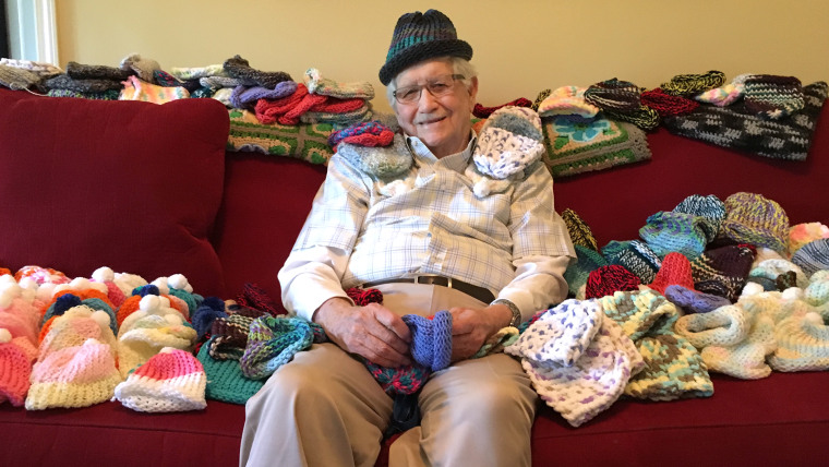 Grandpa who learned to knit hats for premature babies