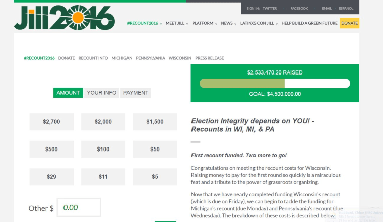 Image: A screenshot taken from Jill Stein's #Recount2016 website