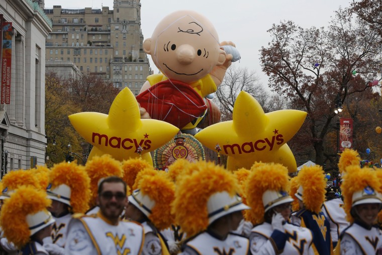 Image: Balloons sit on Central Park West before the 90th Macy's Thanksgiving Day Parade in Manhattan, New York