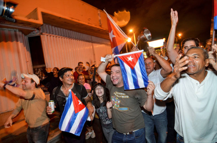 Image: People celebrate the death of Cuban leader Fidel Castro, in Little Havana, Miami