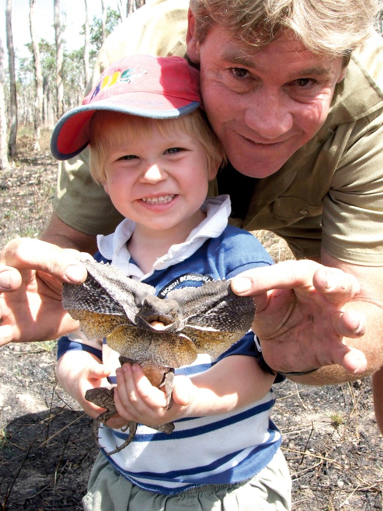 Steve Irwin poses with his son Bob