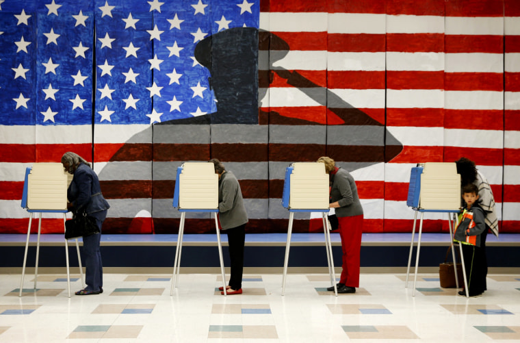 Image: Voters line up in voting booths to cast their ballots