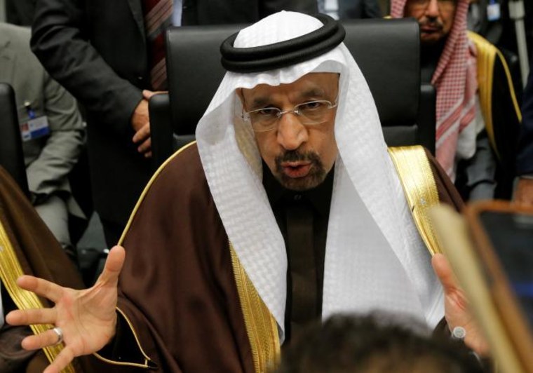 Saudi Arabia's Energy Minister al-Falih to journalists during an OPEC meeting in Vienna