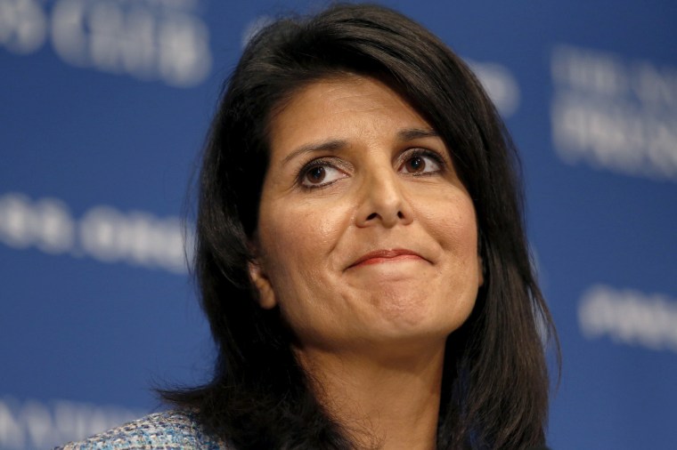 Image: File photo of South Carolina Governor Nikki Haley speaking at the National Press Club in Washington