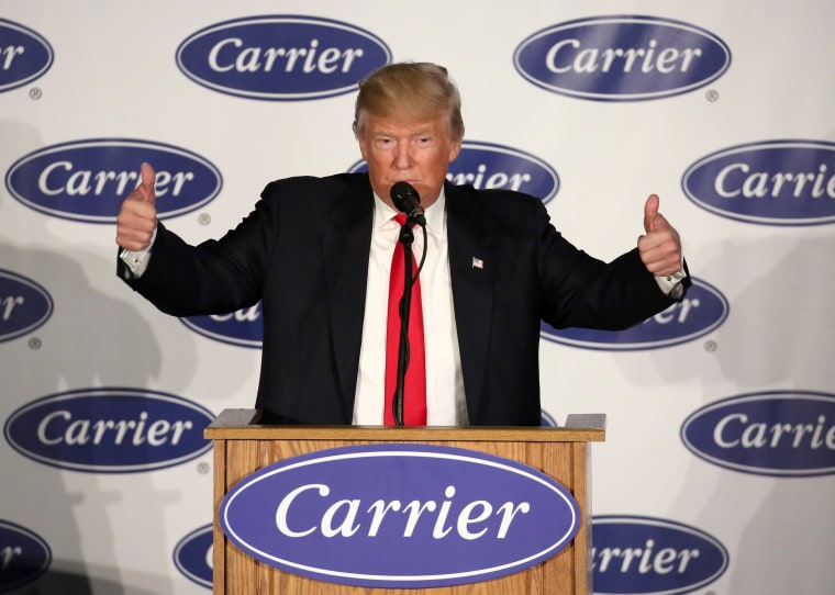 Image: U.S. President-Elect Donald Trump speaks at an event at Carrier HVAC plant in Indianapolis