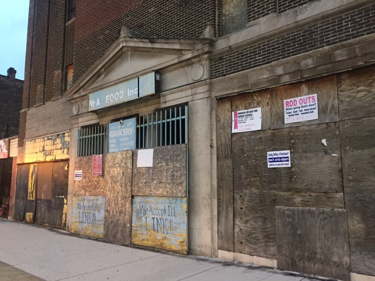 Abandoned Stores across Leamington Avenue Chicago, Illinois