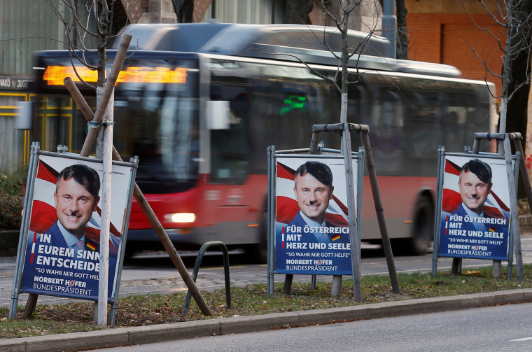 Image: Defaced election campaign posters of far-right FPOe candidate Norbert Hofer 