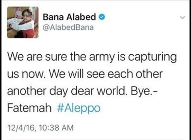IMAGE: Bana Al-Abed's final tweet