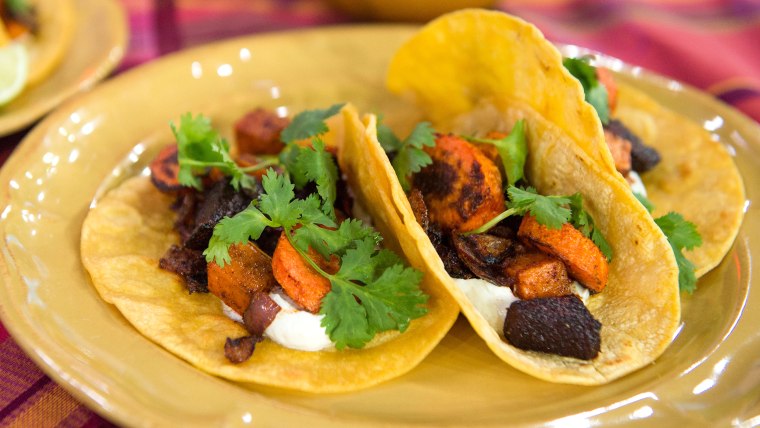 Roasted Root Vegetable Tacos with Goat Cheese Cream