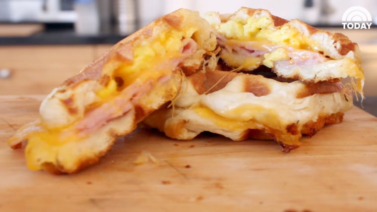 Cheesy waffle breakfast sandwiches