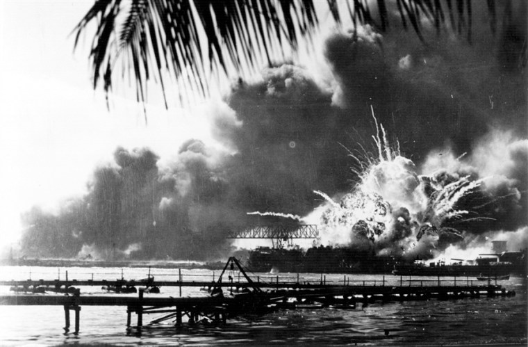 Image: The American destroyer USS Shaw explodes during the Japanese attack on Pearl Harbor.