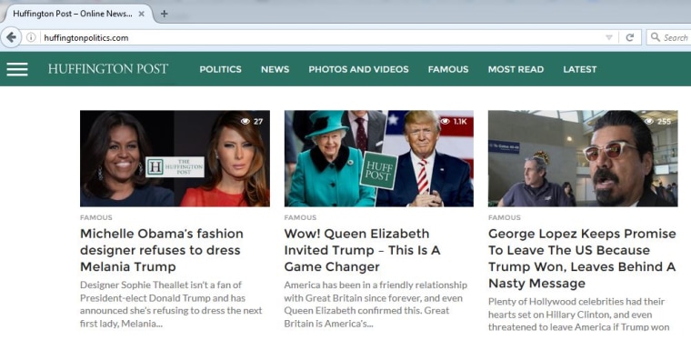 Image: A fake-news version of the Huffington Post's website