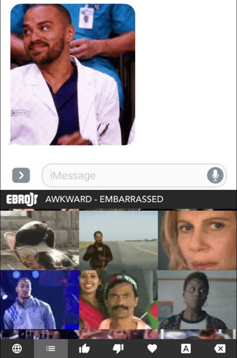 Sample GIFs and text message from the Ebroji App.