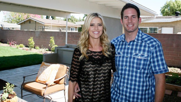 Husband and wife team, Tarek and Christina El Moussa, discuss renovation plans on the set of HGTV's Flip or Flop.