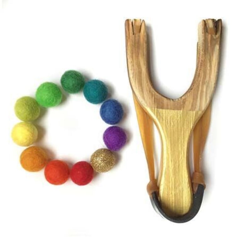 This cute slingshot set uses felt balls, so there's minimal risk for maximum fun.