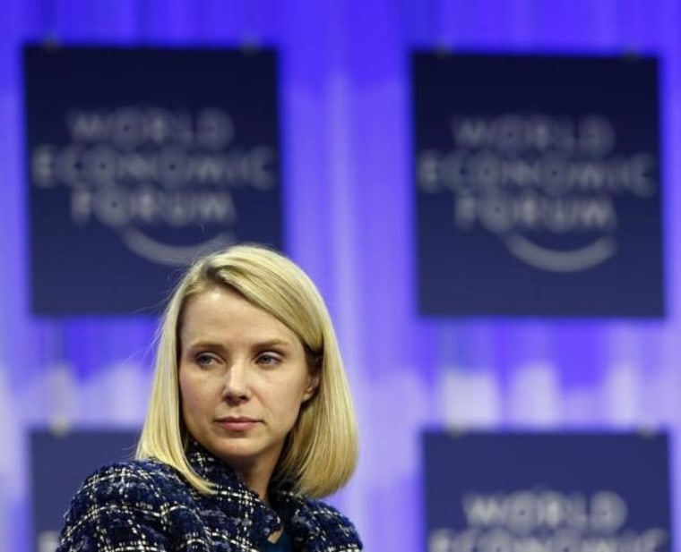 Mayer, Chief Executive Officer of Yahoo attends a session at the World Economic Forum (WEF) in Davos