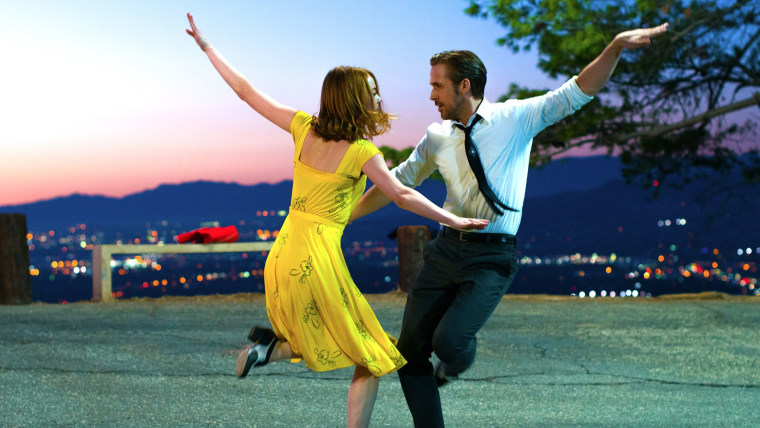 Image: Emma Stone and Ryan Gosling on the set of \"La La Land.\"