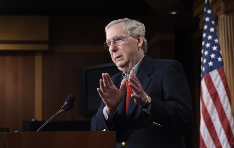 Image: Mitch McConnell speaks during a news conference on Capitol Hill